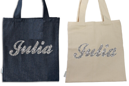 Tote Name Only Silver Glitter Flock